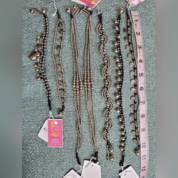 NWT Handmade Silver & Black Bead Bracelets & Anklets from Thailand - Picture 1 of 4